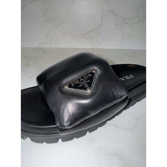 Prada Napa Soft Padded Logo Slides - Like New, Size 37 - Picture 3 of 5